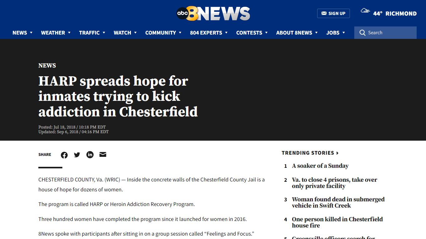 HARP spreads hope for inmates trying to kick addiction in Chesterfield